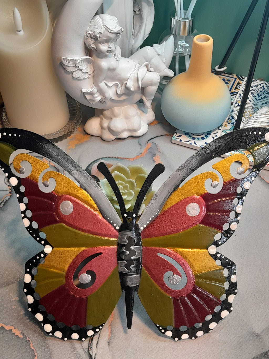 Papillon Déco Murale Multicolore — Fait Main