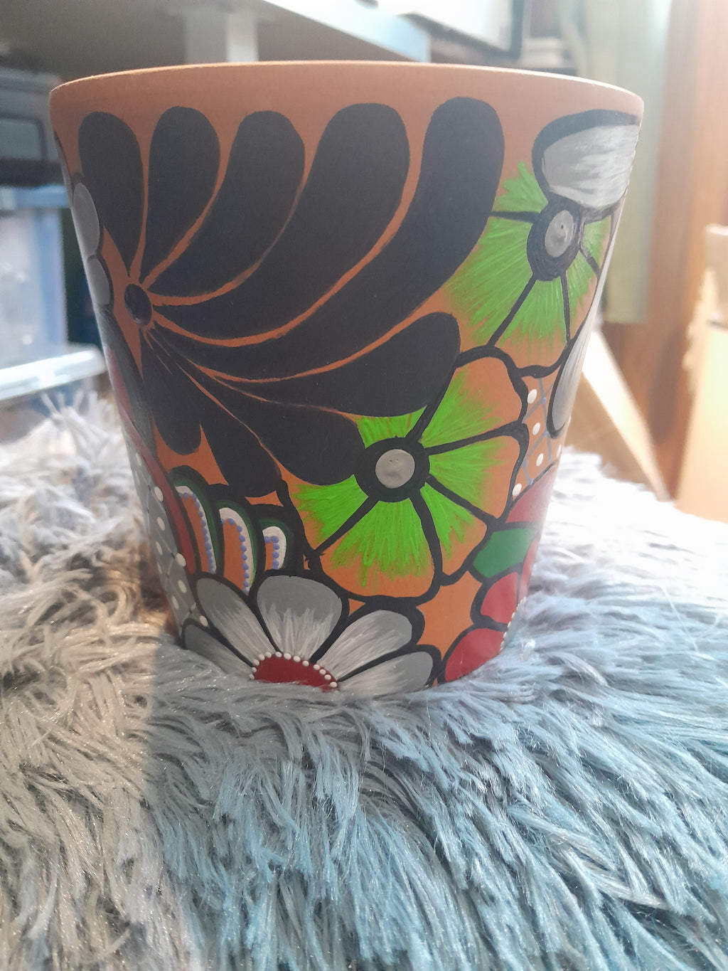 Pot Terre Cuite Peint — Pop Art Arabesques Fleurs