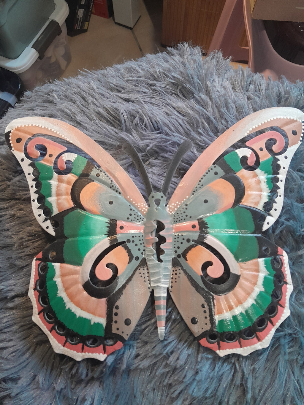 Papillon rose multicolore fait main