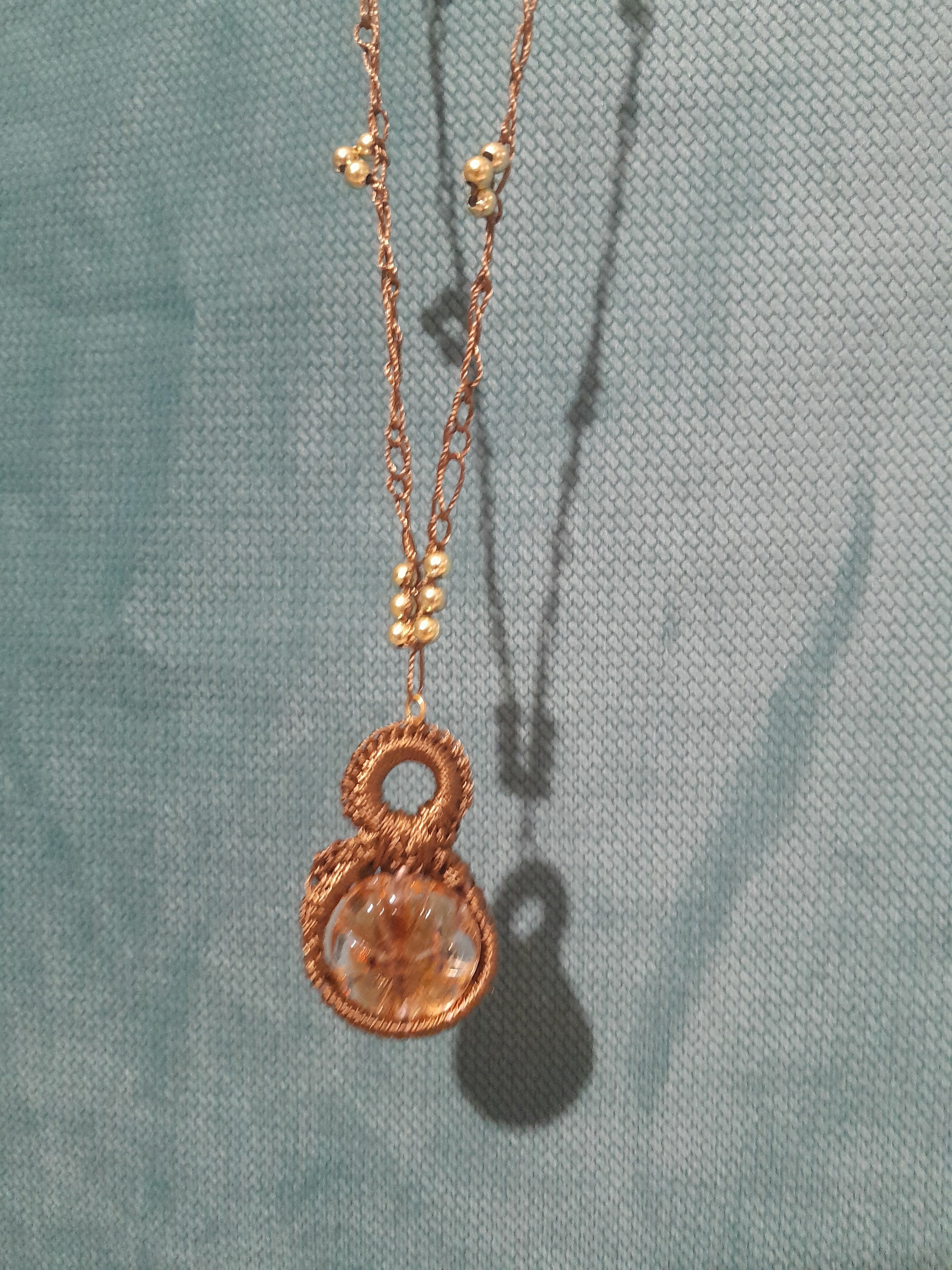 Collier Crochet Marron — Médaillon de Verre et Perles