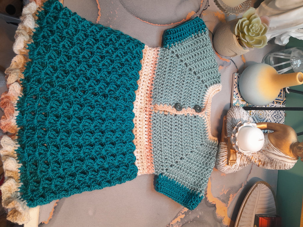 Robe Bébé Crochet Vert d'Eau — Froufrou Beige Saumon 3 Mois