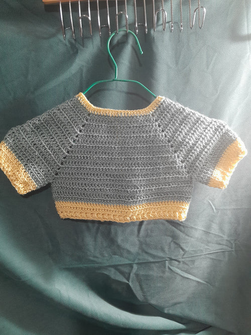 Gilet Bébé Crochet Douceur — Vert d'Eau et Jaune Paille 1-3 Mois