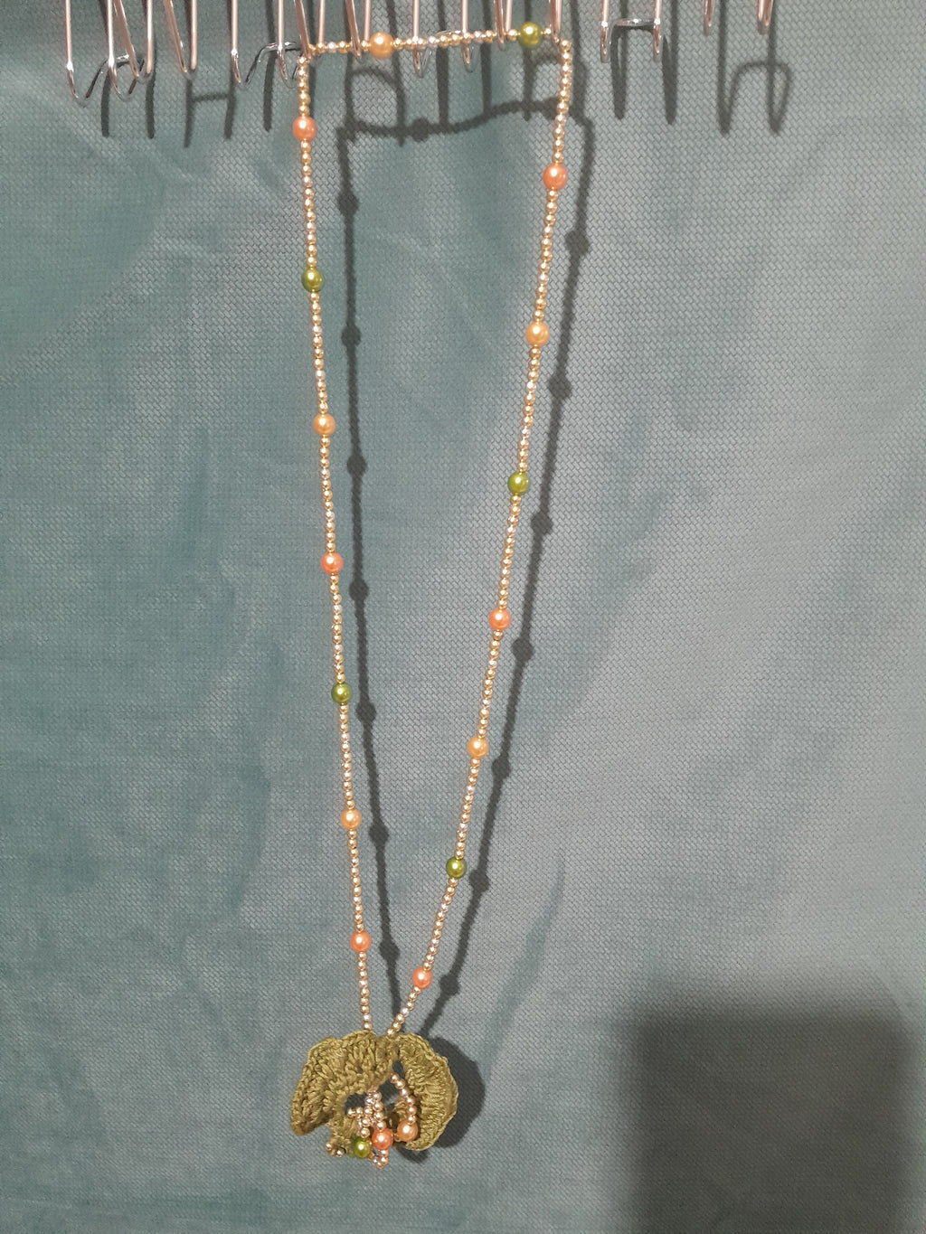 Sautoir Vert en Crochet et Perles — Fait Main