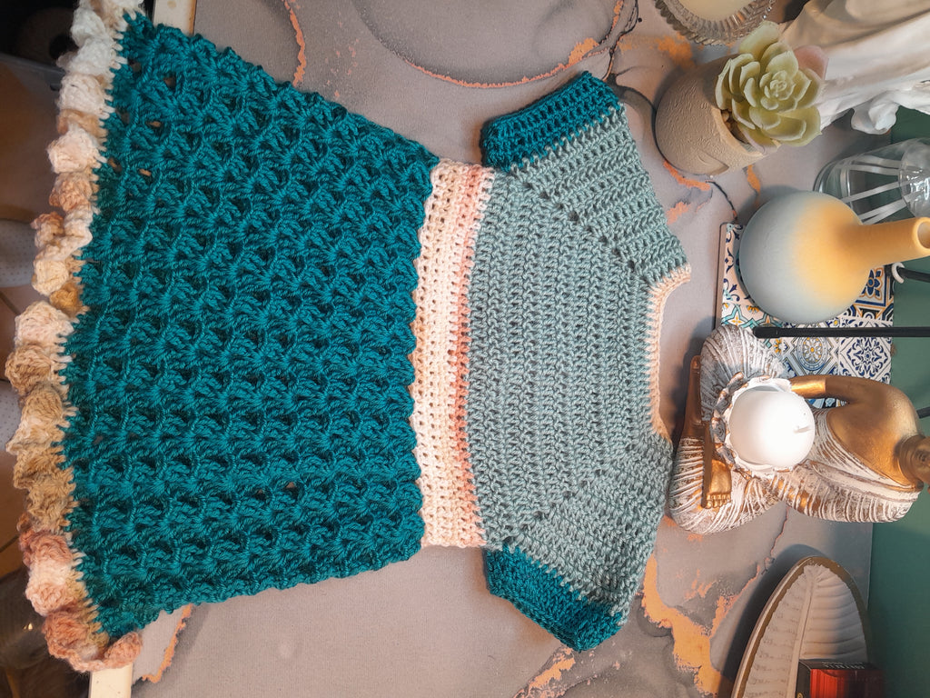 Robe Bébé Crochet Vert d'Eau — Froufrou Beige Saumon 3 Mois