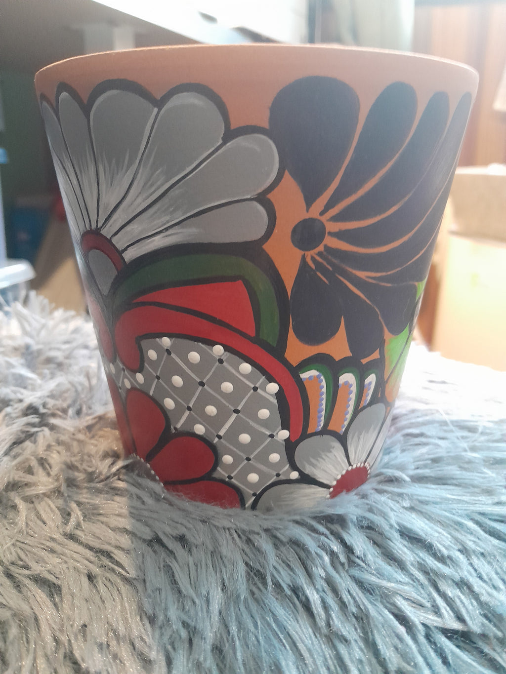 Pot Terre Cuite Peint — Pop Art Arabesques Fleurs